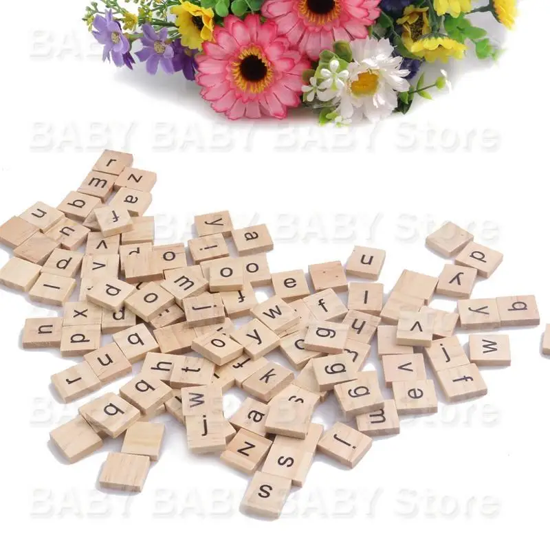 Q81A 100 chiếc bảng chữ cái bằng gỗ chữ cái màu đen cho đồ thủ công gỗ