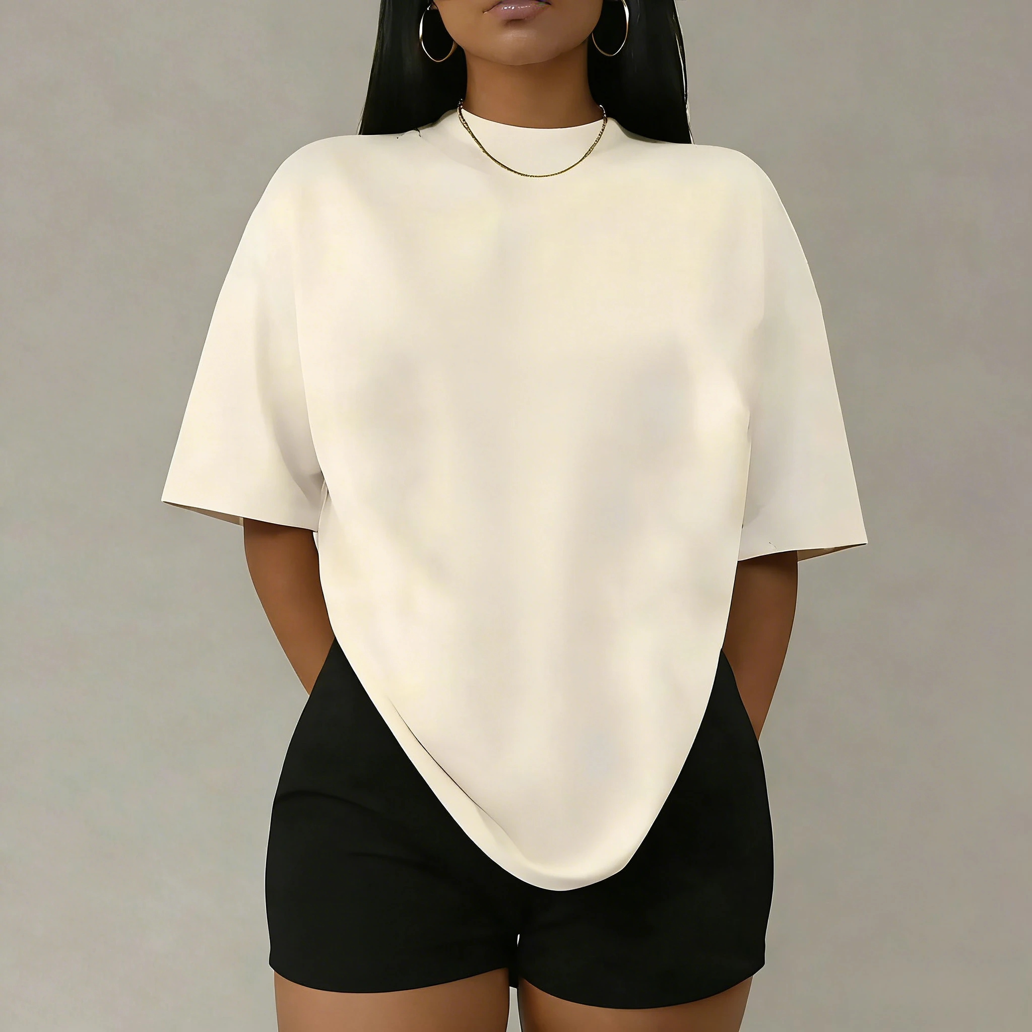 New Spring and Summer Cotton Breathable Solid Color T-shirt American Women's Loose and Fashionable Sports Commuting Top