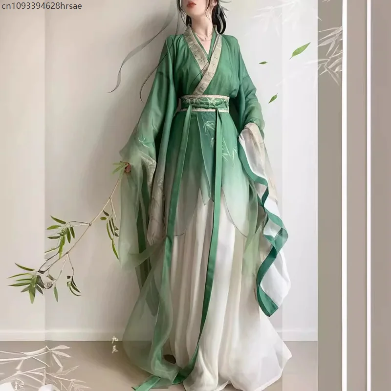 Masquerade Hanfu Dress Women Carnival Cosplay Costume Party Outfit Ancient Traditional Vintage Green White Hanfu Chic Dress view 3