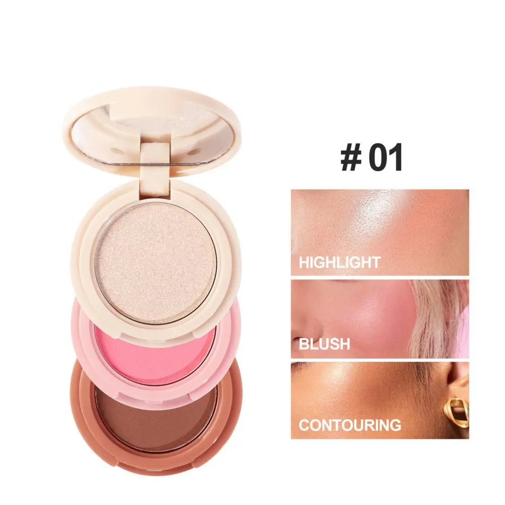 3 In 1 Matte Markeerstift Met Contouren Van Blush Palet Parelwitte Glanzende Oogschaduw Multifunctioneel Gezicht Make-Up Palet Vrouw Cosmetisch