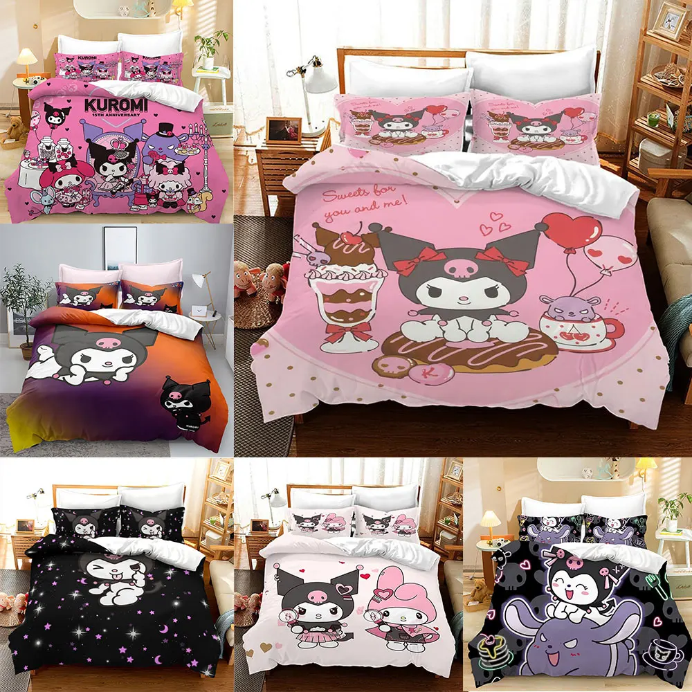 

Kuromi Pattern Bedding Sets Comforter Quilt Bed Cover Duvet Cover Pillow Case 2-3 Pieces Sets Kids Adult Size Home Decoration