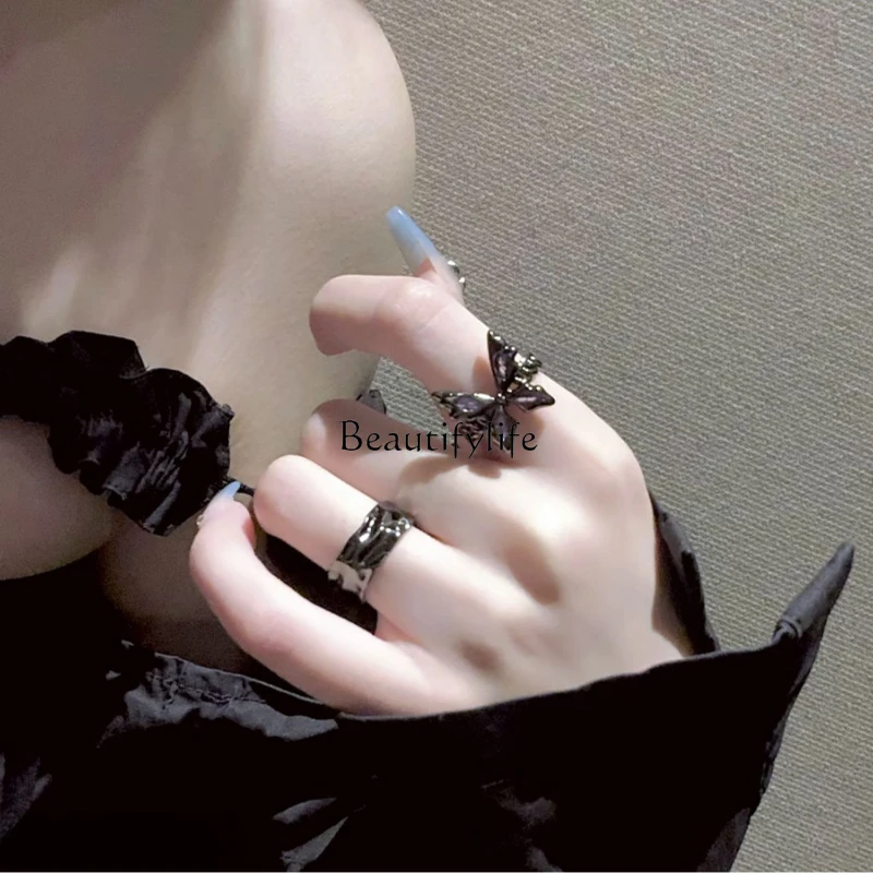 

Black Gold Butterfly Opening Ring Exquisite Ring Set