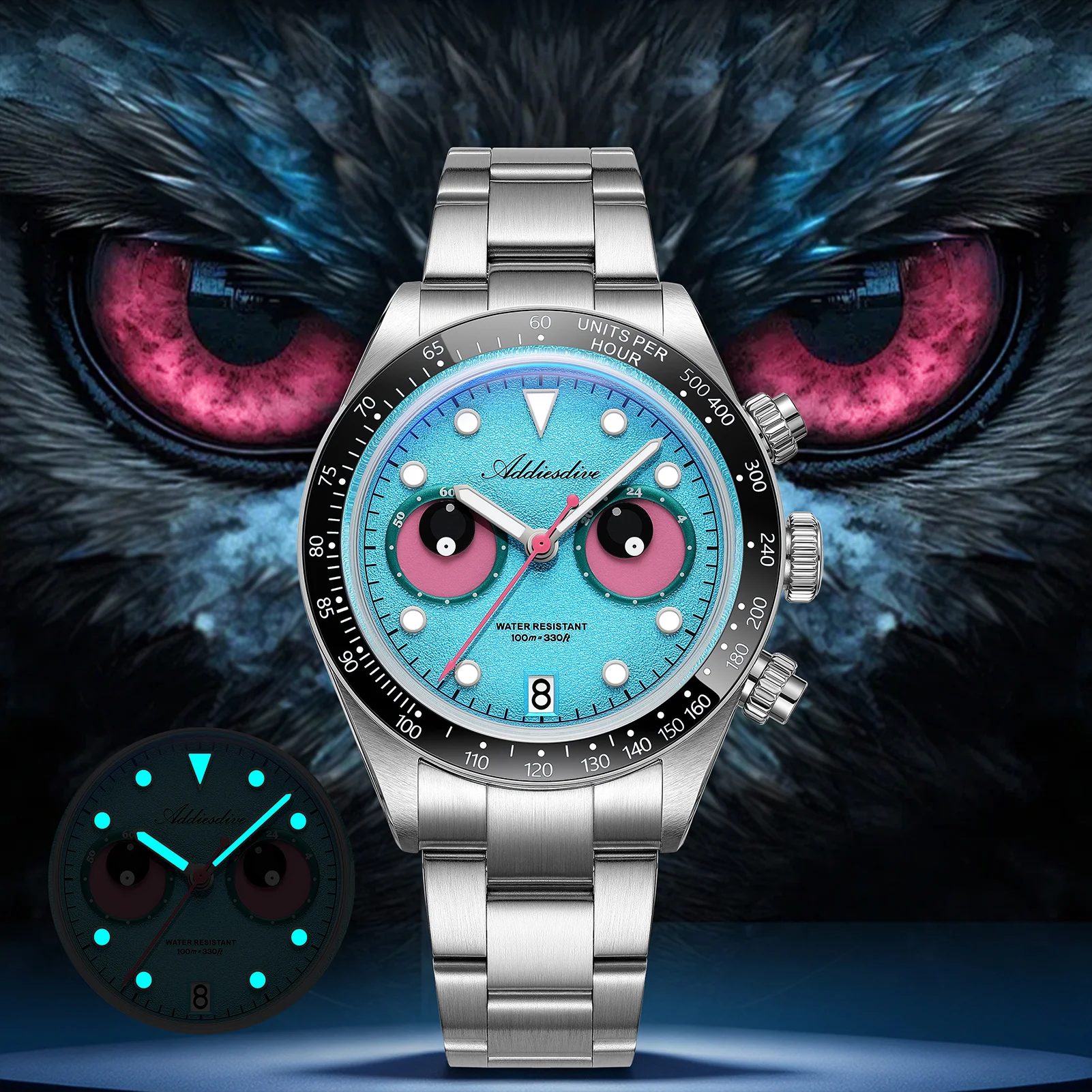 ADDIESDIVE Hight Quality Male Clock Super Luminous Calendar Ceramic Bezel Quartz Watch Waterproof Bubble Mirror Glass Watches