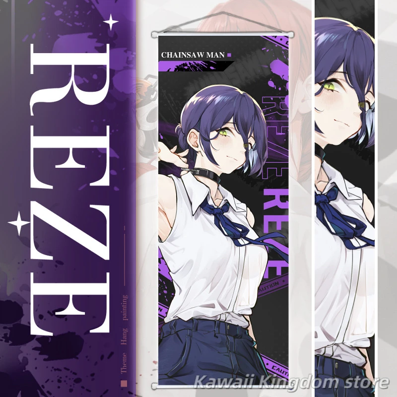 Chainsaw Man Pochita Denji Makima Power Reze Cosplay Anime Scroll Wall Hanging Painting Home Decor Poster Wall Art Room 25x75cm