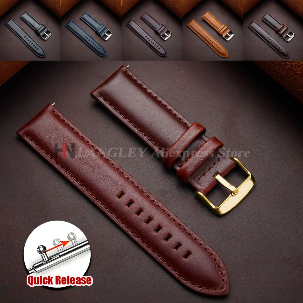 Gold Pin Buckle Vintage Cowhide Watch Strap Brown Head Layer Cowhide Universal Watch Band Accessories 18mm 20mm 22mm 24mm 26mm