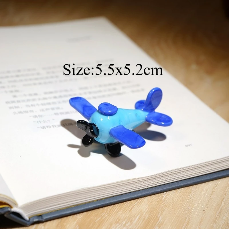 Handcrafted Colored Glaze Miniature Glass Ornament Retro Fighter Plane Handmade Colorful Desk Computer Home Decoration Accessory