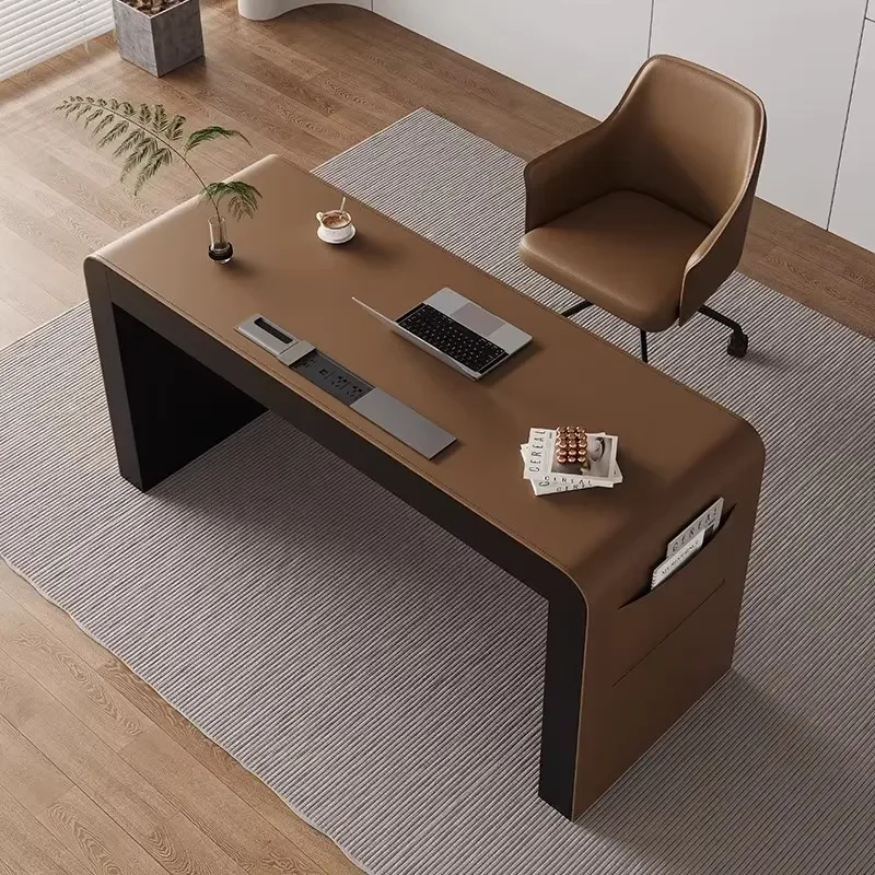 Italian Minimalist Design Modern Premium Saddle Leather Writing Desk for Home Study Office