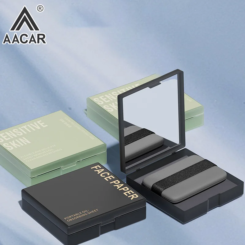กระดาษซับมันหน้าผสมถ่านไม้ไผ่ 100 ชิ้น พร้อมกระจกและพัฟแต่งหน้า ชุดอุปกรณ์ดูแลผิวหน้าแบบพกพา ช่วยควบคุมความมัน