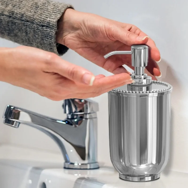 

Stainless Steel Soap Dispenser Pump Bottle for Bathroom or Kitchen Sink – Holds Soap, Lotion, Sanitizer – Shiny Finish