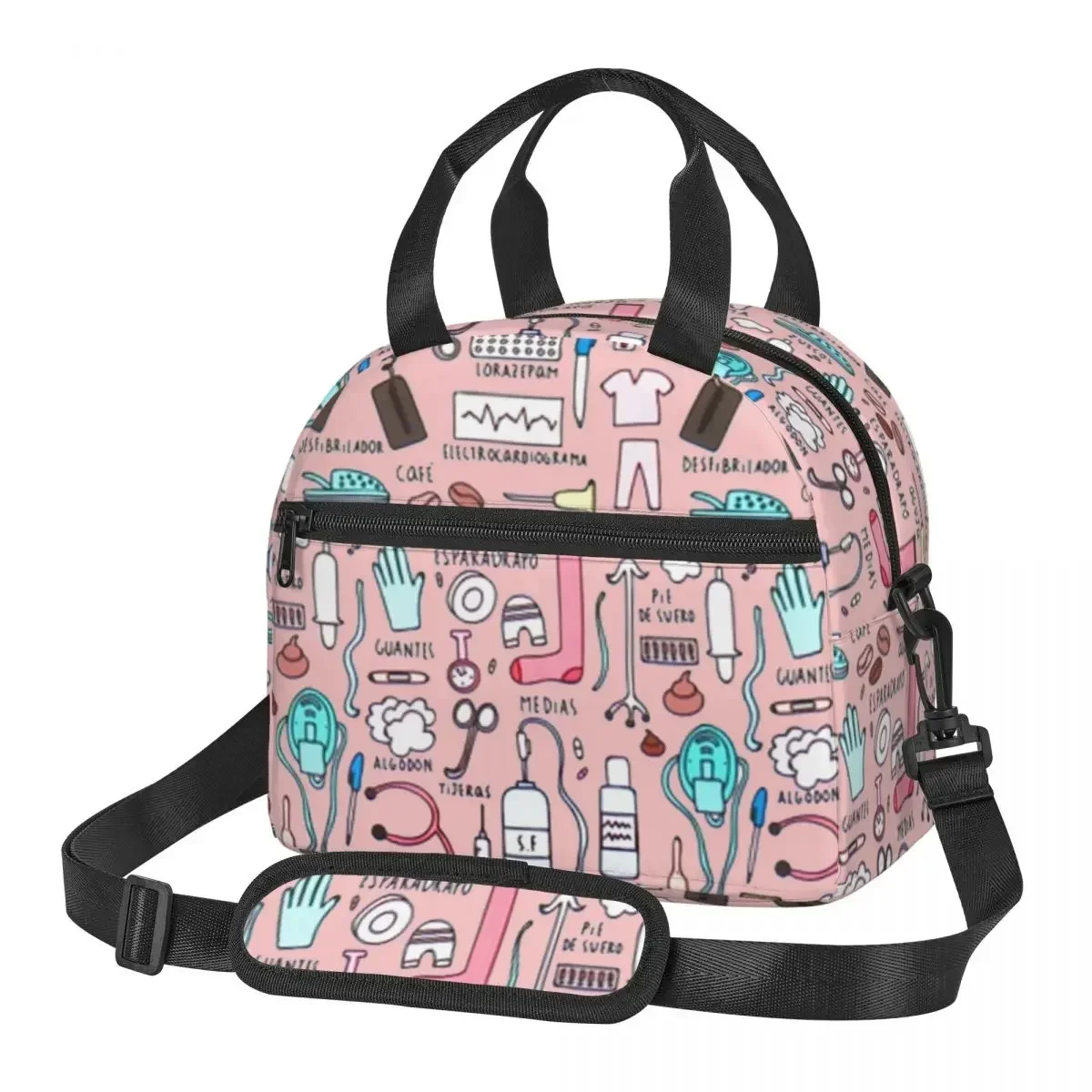 

Изолированная сумка для обеда с узором медсестры и ремешком с ручкой-холодильником, чехол для еды для врачей, теплая сумка-бенто