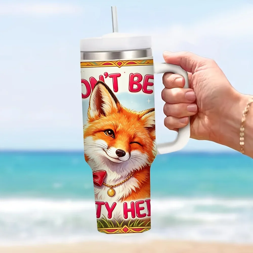 40oz Insulated Tumbler with Handle, Cute Foxy Autumn Berry Print, Keeps Drinks Cold And Hot, Great for Daily Use Outdoor Activities for Autumn Enthusiasts