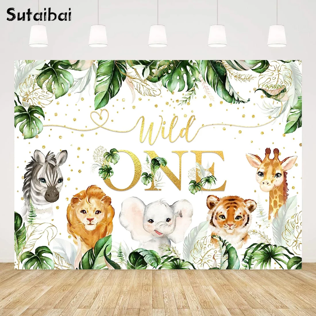 

Safari Wild One Birthday Theme Backdrop for Boys Kids Greenery Gold Jungle Animals 1st First Bday Party Supplies Decorations