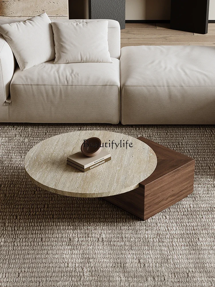 Wabi Sand wind travertine size round coffee table combination light luxury creative small coffee table