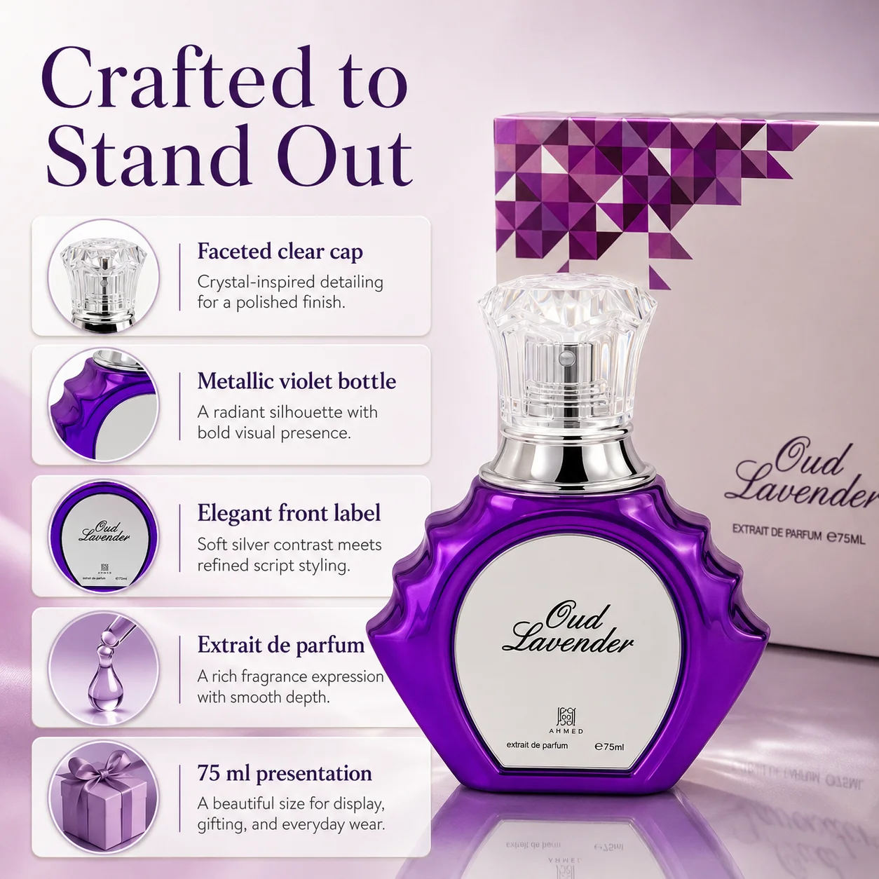 

75ml Oud Lavender Extrait de Parfum by Ahmed Al Maghribi, High Concentration Woody Lavender Oud Scent, All Day Long Lasting Unisex Arabian Cologne