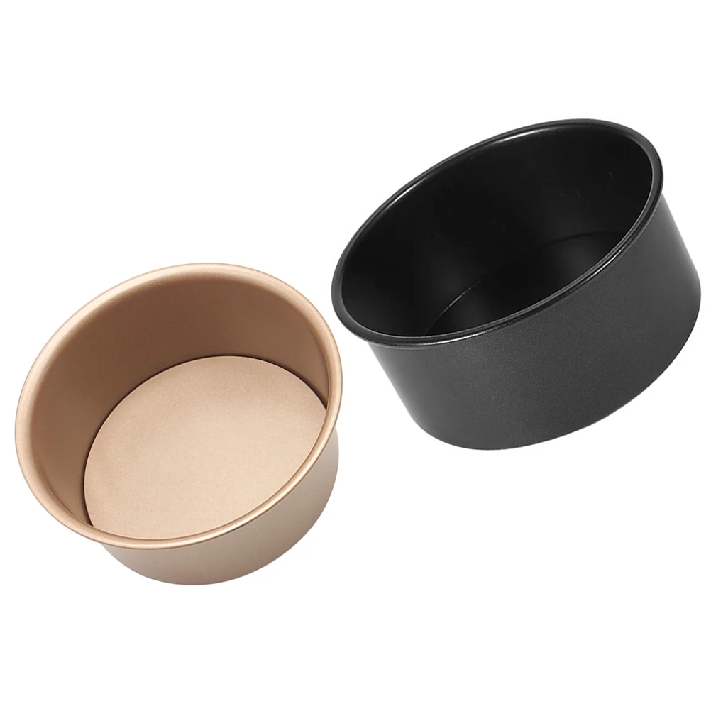 

2 Pcs Inch Non Stick Cake Mold Round Metal Carbon Steel Removable Bottom Baking Round Cake Molds For Baking Tin Black Gold