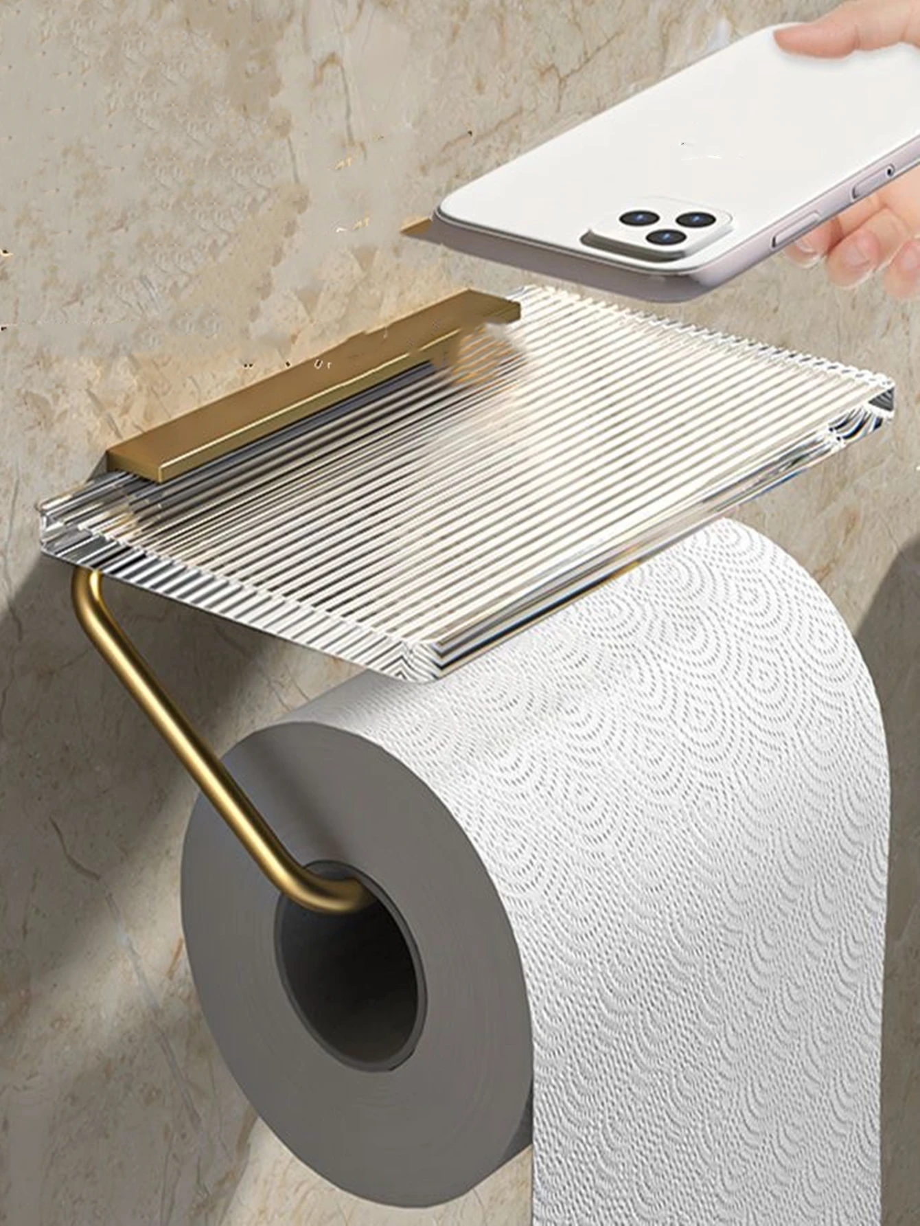 Aluminum Alloy Toilet Paper Holder Acrylic Tray Bathroom Accessories Kitchen Wall Hanging Punch-Free Toilet Paper Roll Holder