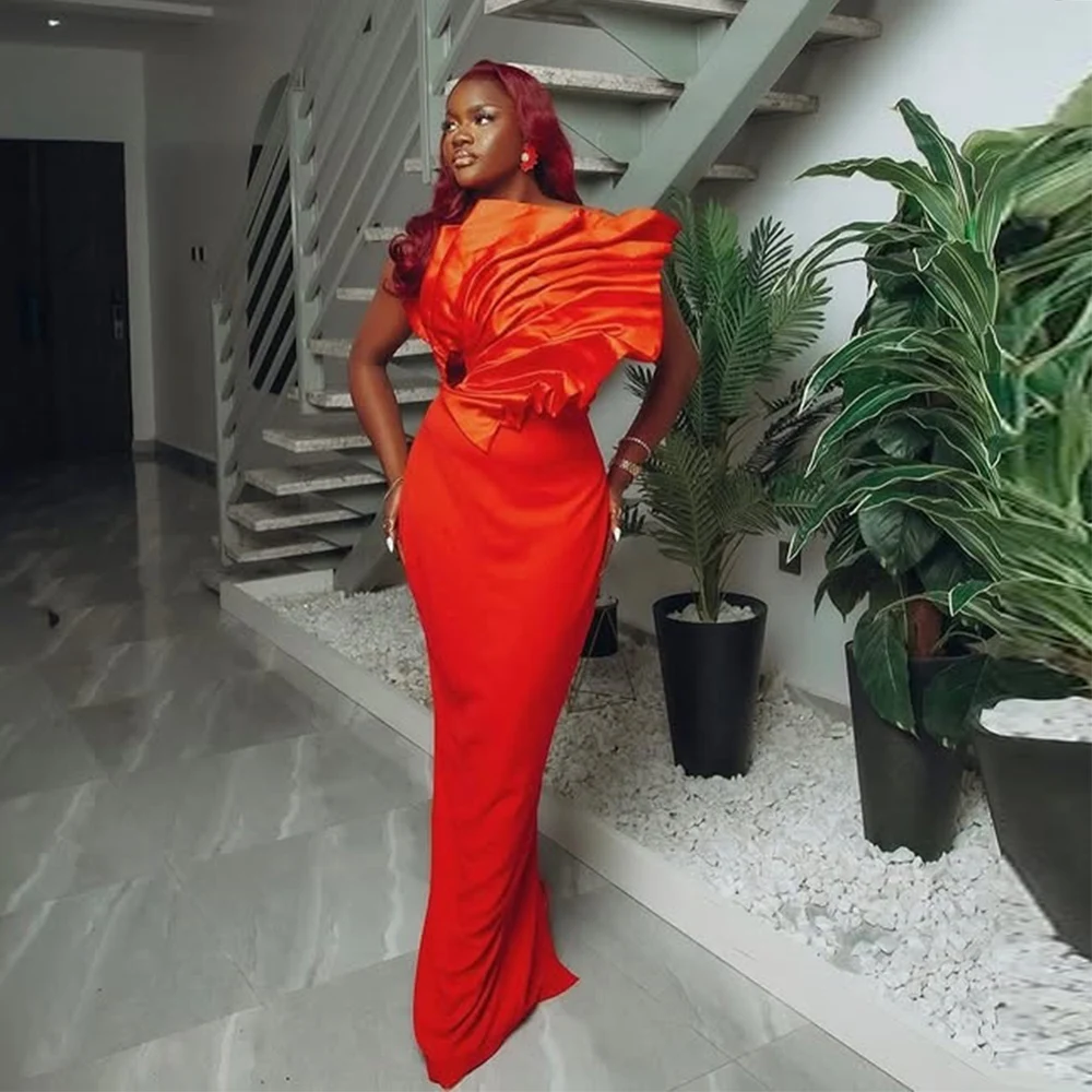 

Aso Ebi Русалка Пром платья с рюшами из атласа-футляра Вечерние платья длиной до пола Вечернее платье в стиле спагетти