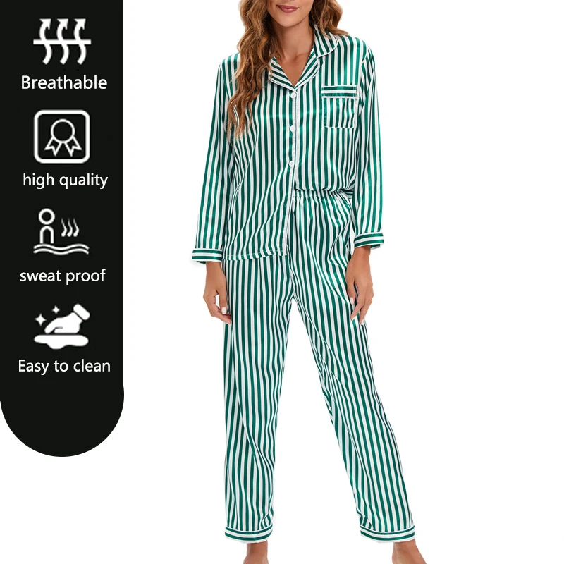 Ladies Pyjamas Loungewear Set Striped Cardigan Long Sleeve Long Trousersschool Pajamas Large Size Cardigan Pink Trousers Pyjama