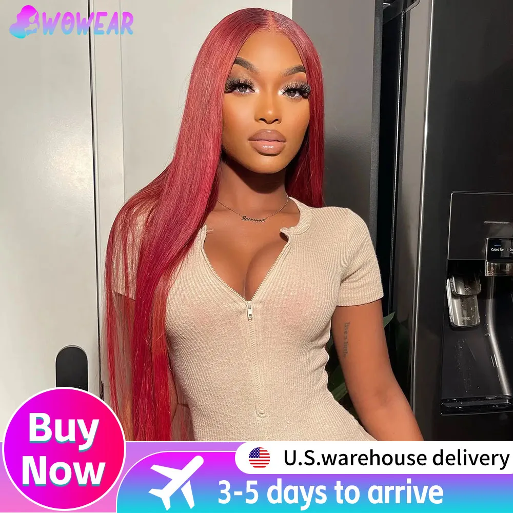 

Wowear 99J Burgundy Colored Straight Hair HD Lace Front Wig Brazilian Human Hair Wigs Pre Plucked Wine Red 13x4 Lace Frontal Wig