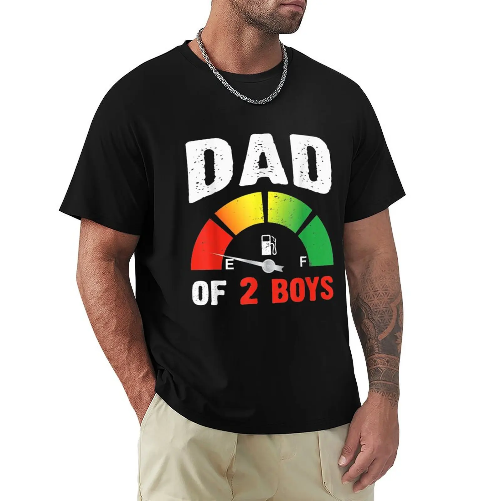 Mens Tired Dad Of 2 Boys Father With Two Sons Low Fuel T-Shirt Cool Feeling Summer Tee Shirt