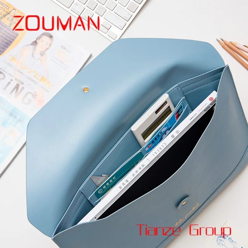 Custom , Custom Logo File Organizer Holder Bag Suspension PU Leather A4 Elastic Closure Folder