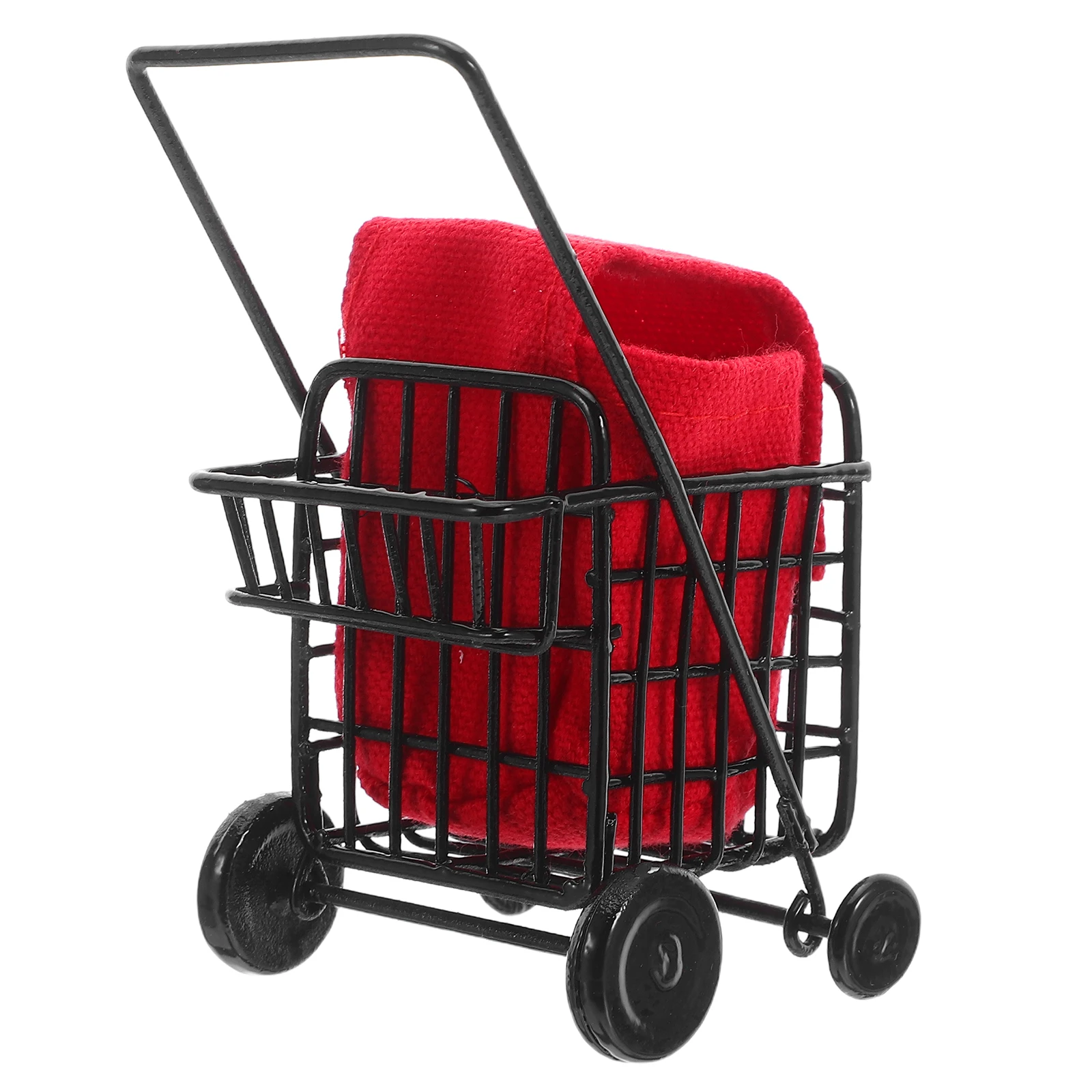 

1:12 Scale Mini Shopping Cart Realistic Black Metal Grocery Trolley For Pretend Play Store Sturdy Dollhouse Miniature