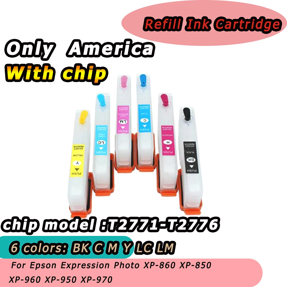 

6pcs T2771-T2776 Refill Ink Cartridge for Epson Expression Photo XP-860 XP-850 XP-960 XP-950 XP-970 With ARC Chip