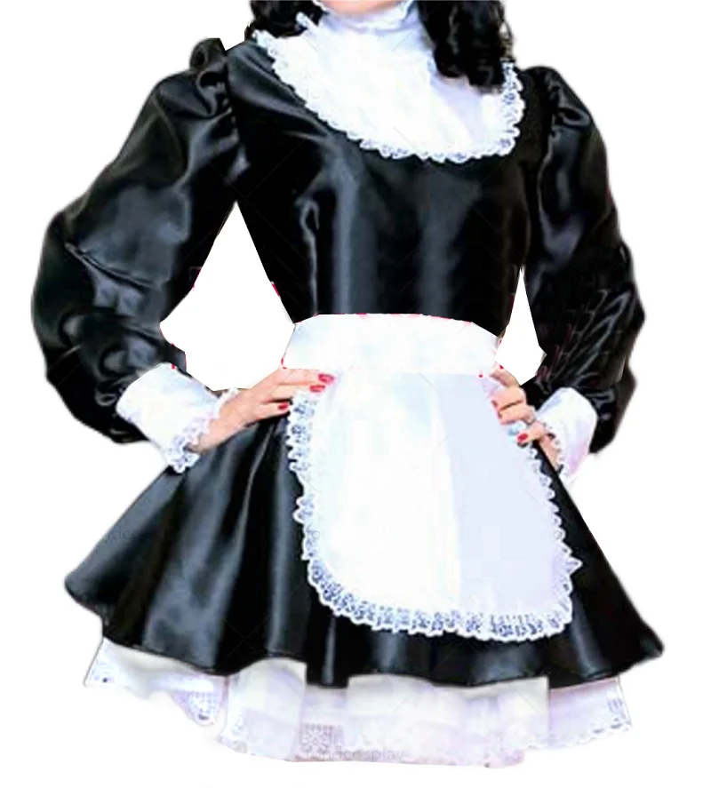 Adult Giant Baby Sexy Girl Black Strap Satin White Apron Lace Edge Sissy Role Play Girl Makeup Ball Maid Customization Multiple