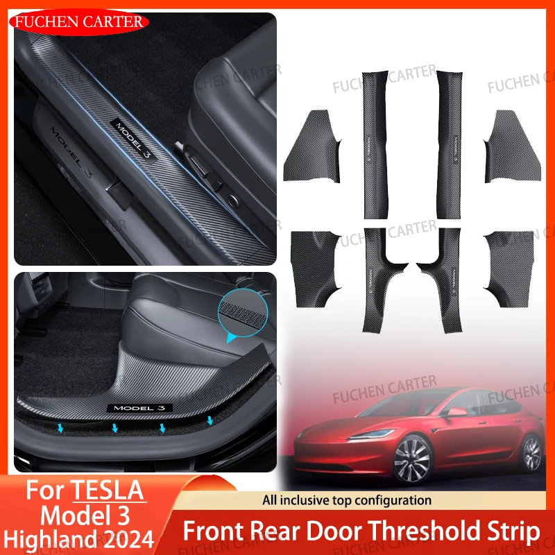 

For Tesla Model 3 Highland 2024+ Front Rear Door Sill Guard Anti Scratch Dirt Resistant Threshold Strips Interior Accessories
