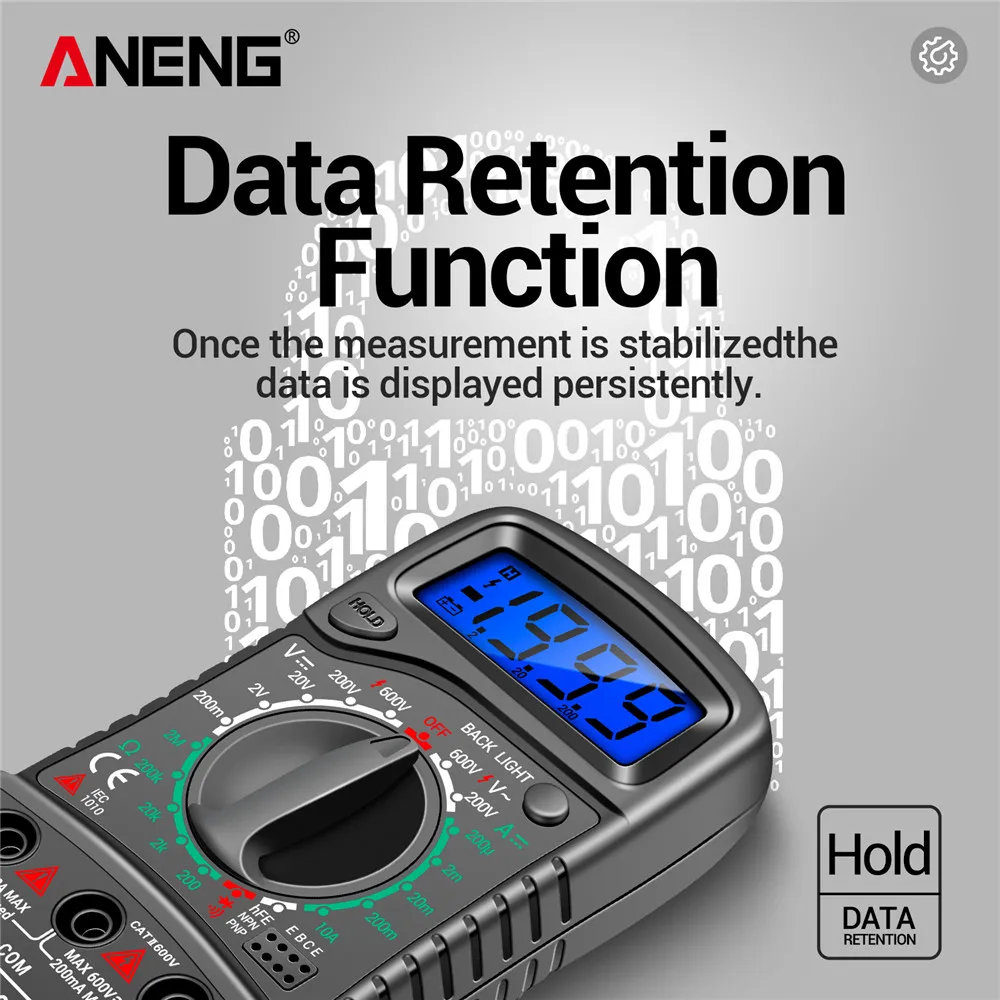 ANENG Professional Digital Multimeter AC/DC Voltage Current Tester Ohm Buzzer Data Hold LCD Backlight Household Electrician Tool gallery 2