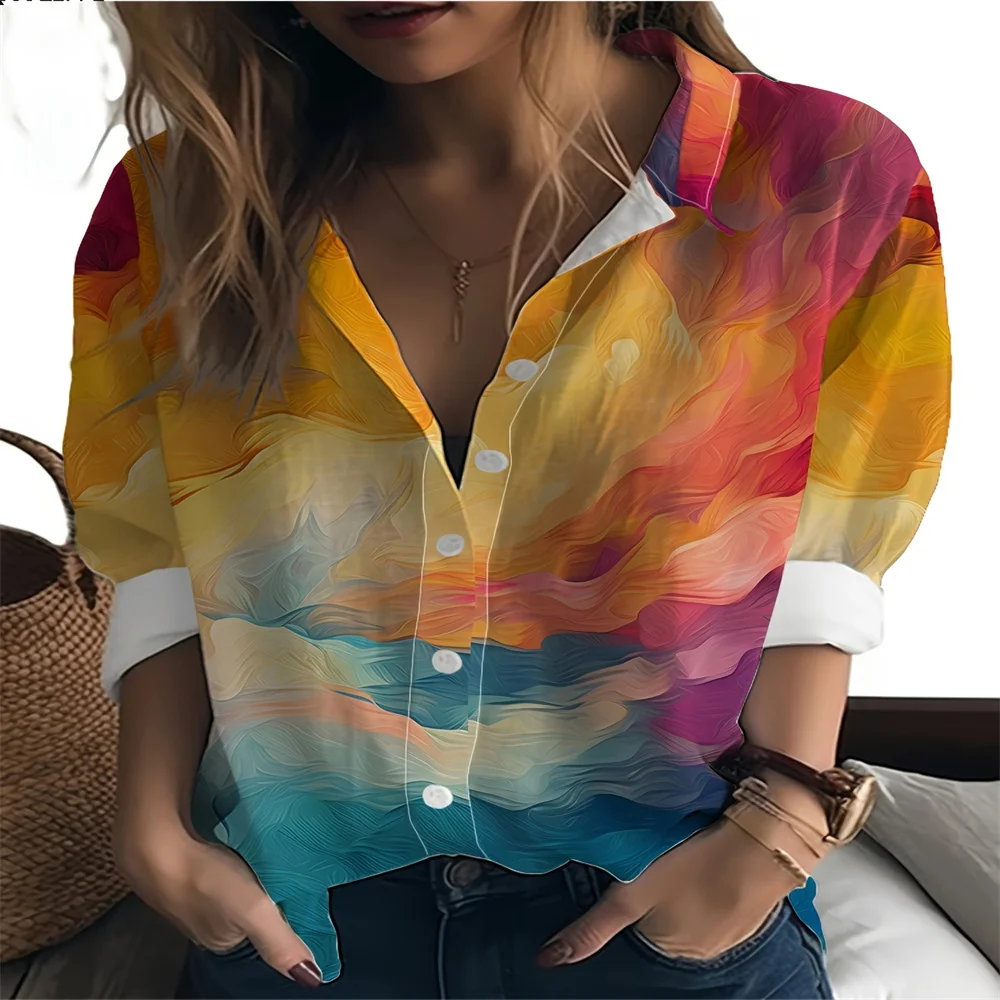 Women's Elegant Printed Shirt With Long Sleeves And Button Up Front Collar Design, Multifunctional And Suitable For Casual