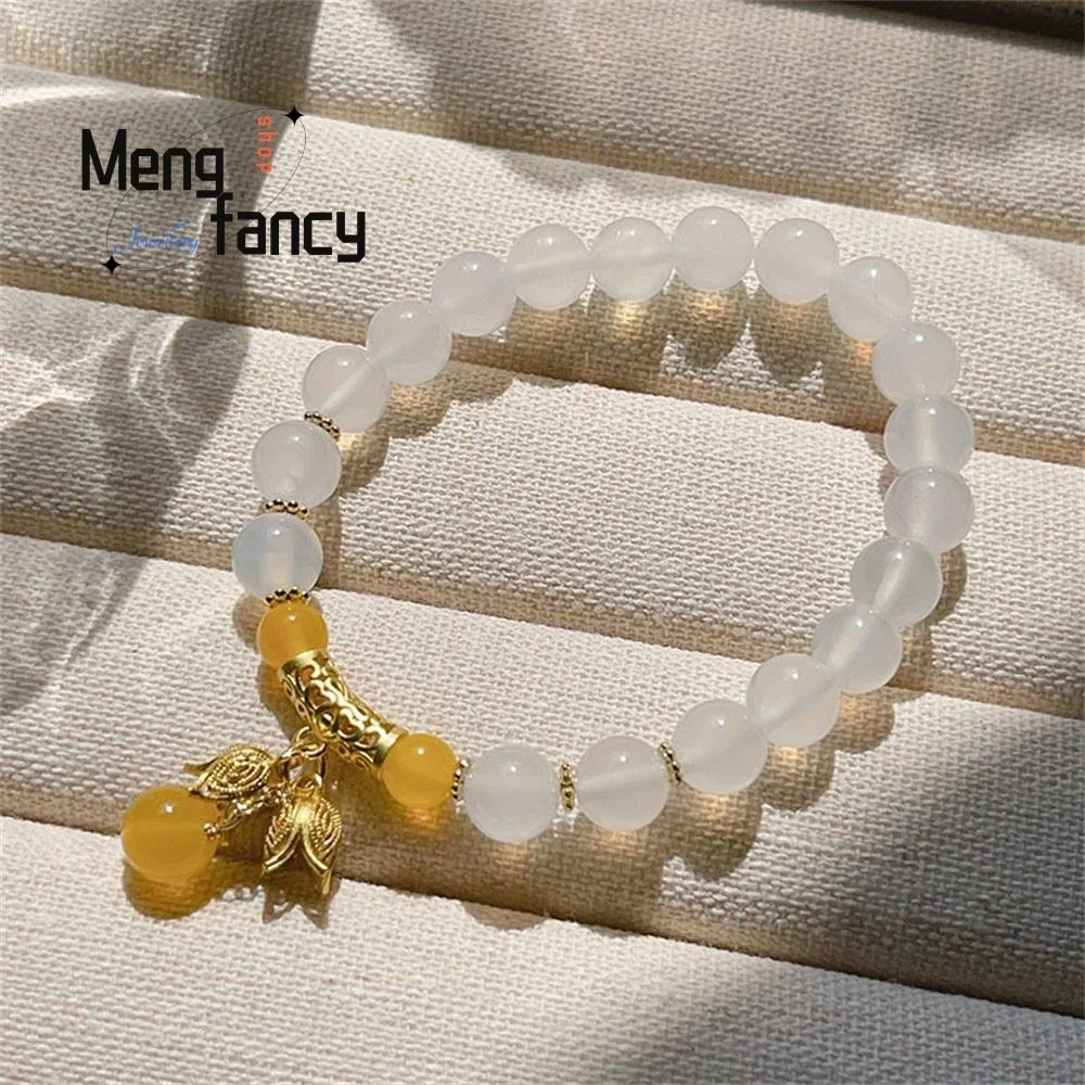 

Natural Vintage Bell White Agate Female Simple Beaded Bracelet Ethnic Style Girlfriends Hand Exquisite Popular Fashion Jewelry