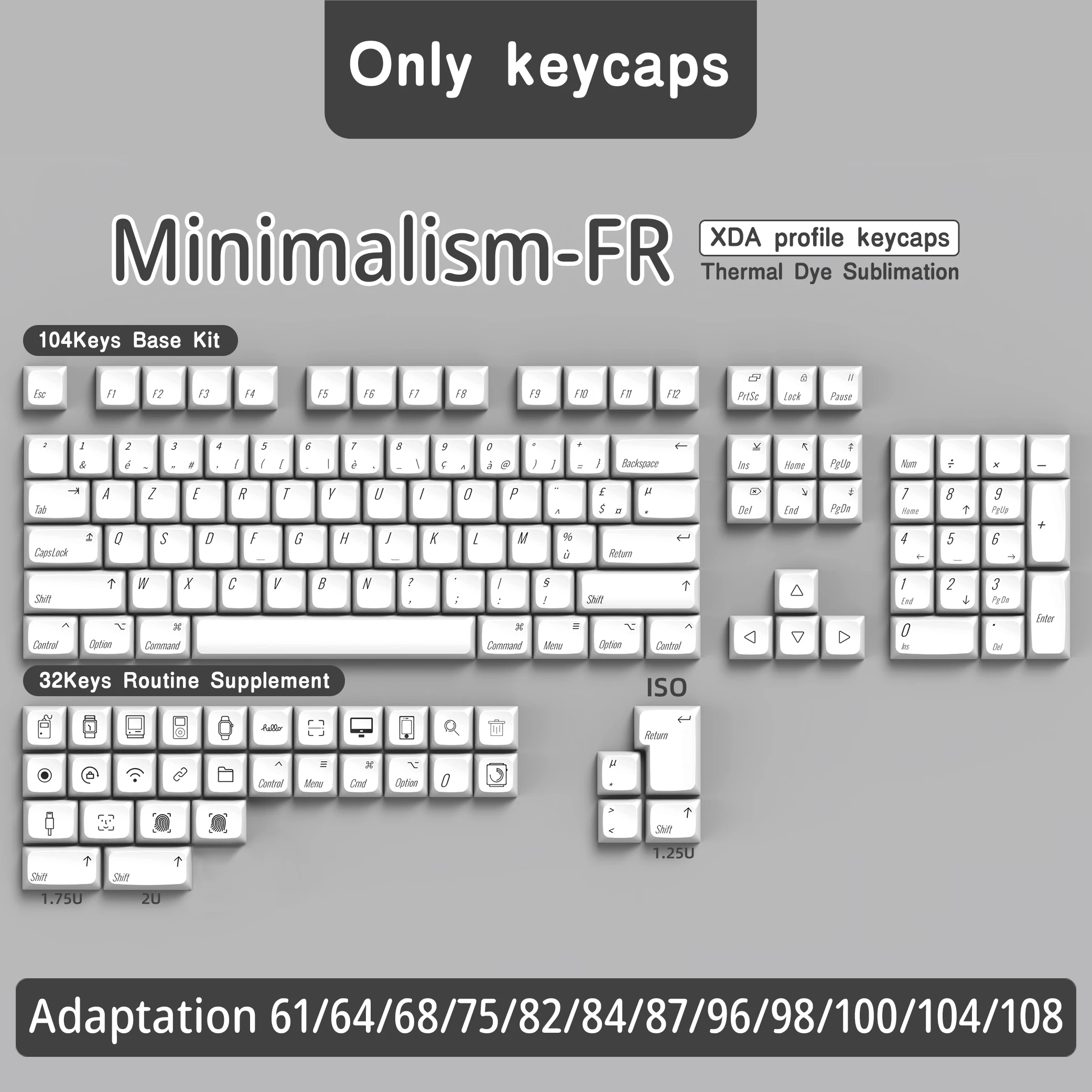 Imagem -05 - Keycaps Franceses para Teclado Mecânico Layout Iso Perfil Xda Pbt fr Keycap Dye-sub 7u Barra de Espaço