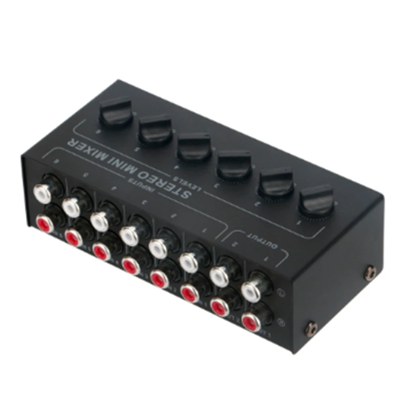 6 Channels Passive Stereo Mixer Mini Audio Mixer Portable Sound Mixer RCA Input Ultra Low Noise For Live Studio Durable