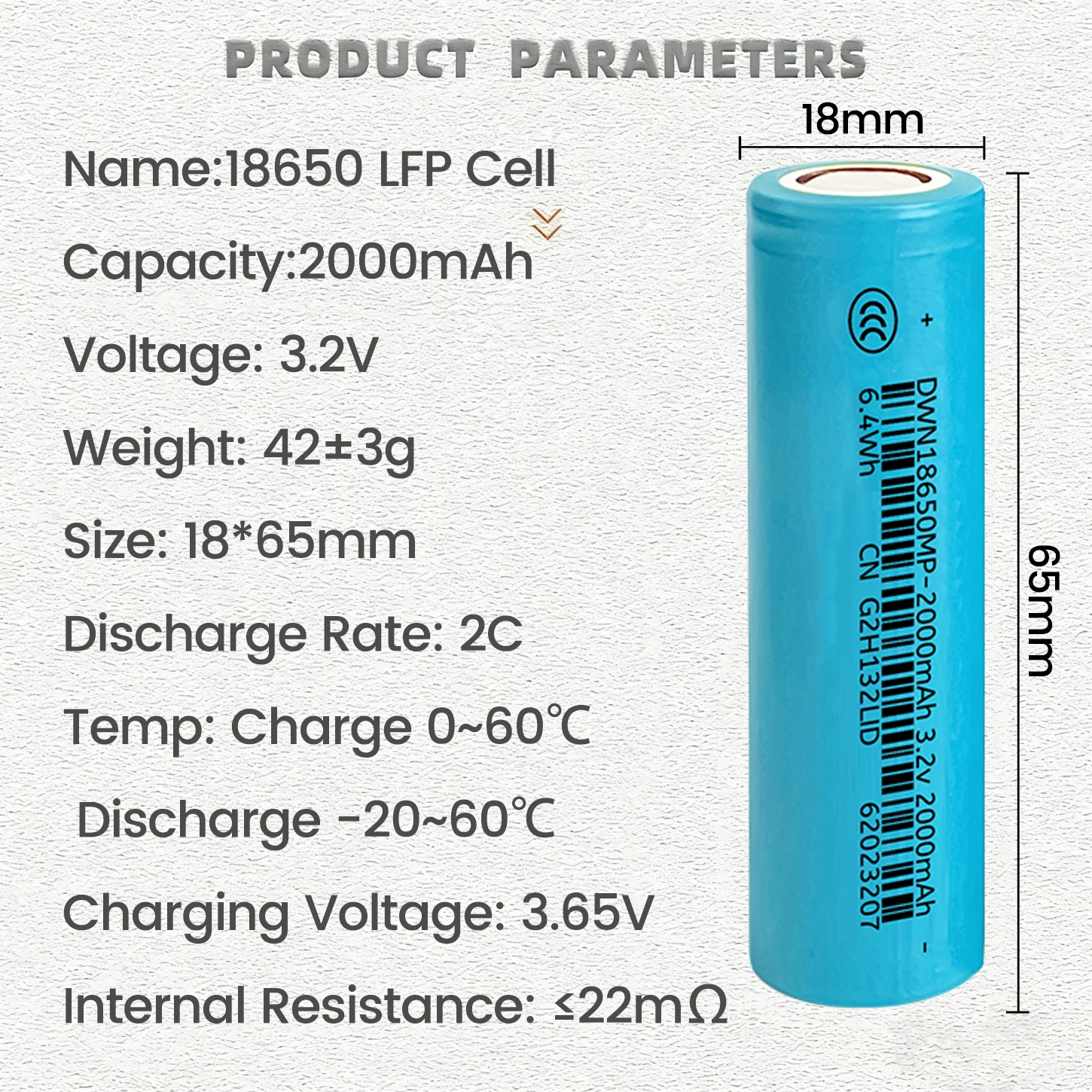 DEWENON 18650 2000mAh Batteries with Welding Tabs 100% Original 3.2V 18650 LiFePo4 Rechargeable Battery for Charge 2000 Cycle