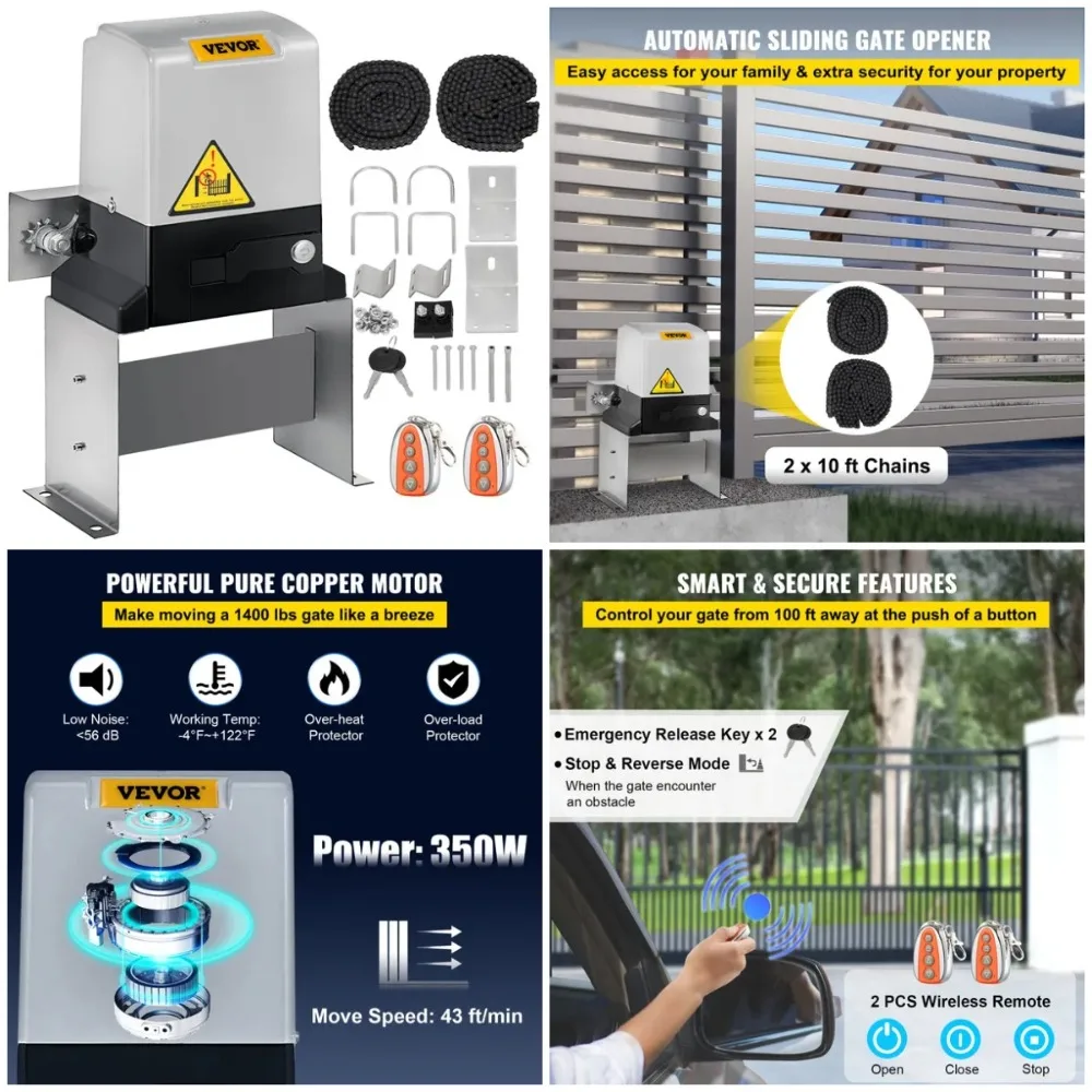 Automatic Sliding Gate Opener 1400LBS, 2 Remotes, 40ft/min, Electric Rolling Gate Motor