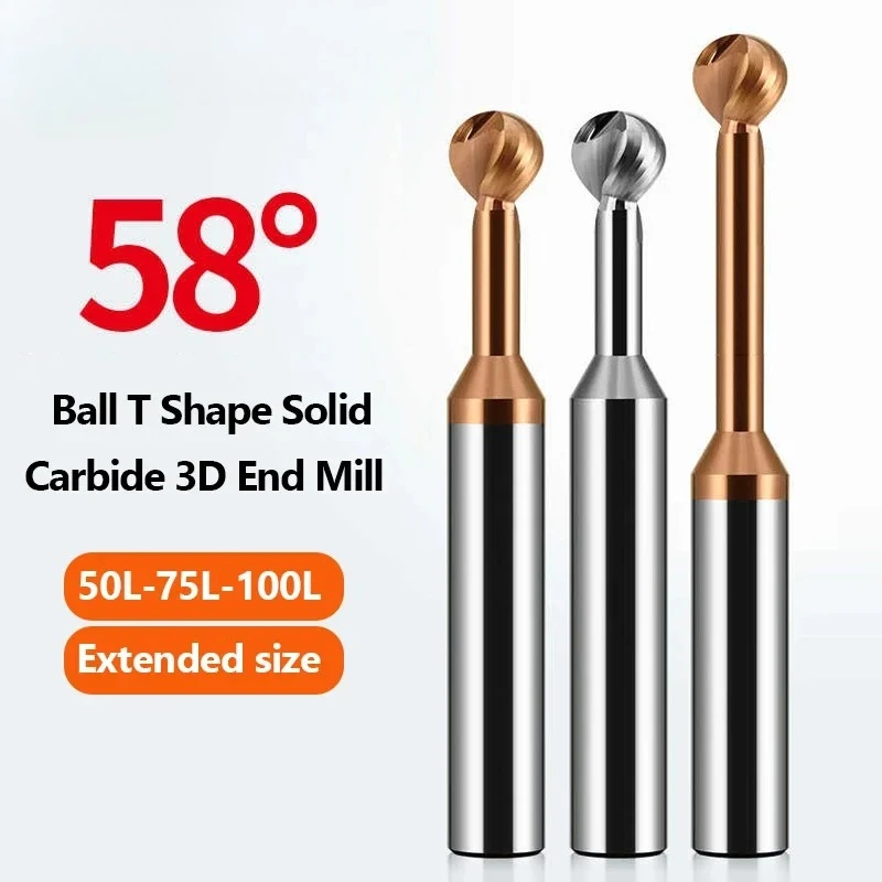 

Ball T Shape Cutter Solid R0.5 R0.75 R2 R3 R4 R5 R6 R7 R8 R9 R10 Metal Steel Long Neck Aluminum Copper Iron Carbide 3D End Mill