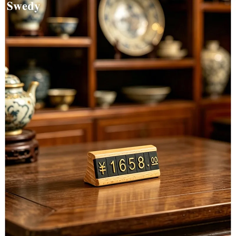 10 Pieces Small Wood Price Sign Holder Display Stand Price Label Paper Holder Adjustable Number Watch Jewelry Price Cube Tags