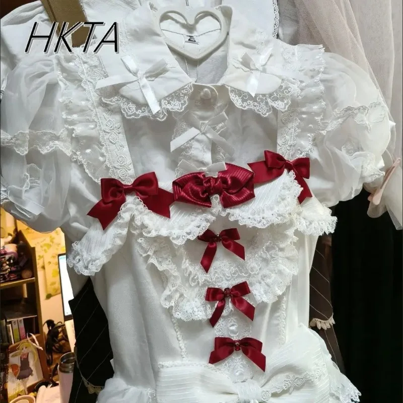

Хлопковая рубашка в японском стиле, женская блузка, топ в стиле Лолиты Kawaii для девочек, летние рубашки с короткими рукавами, блузки внутри и снаружи, топ