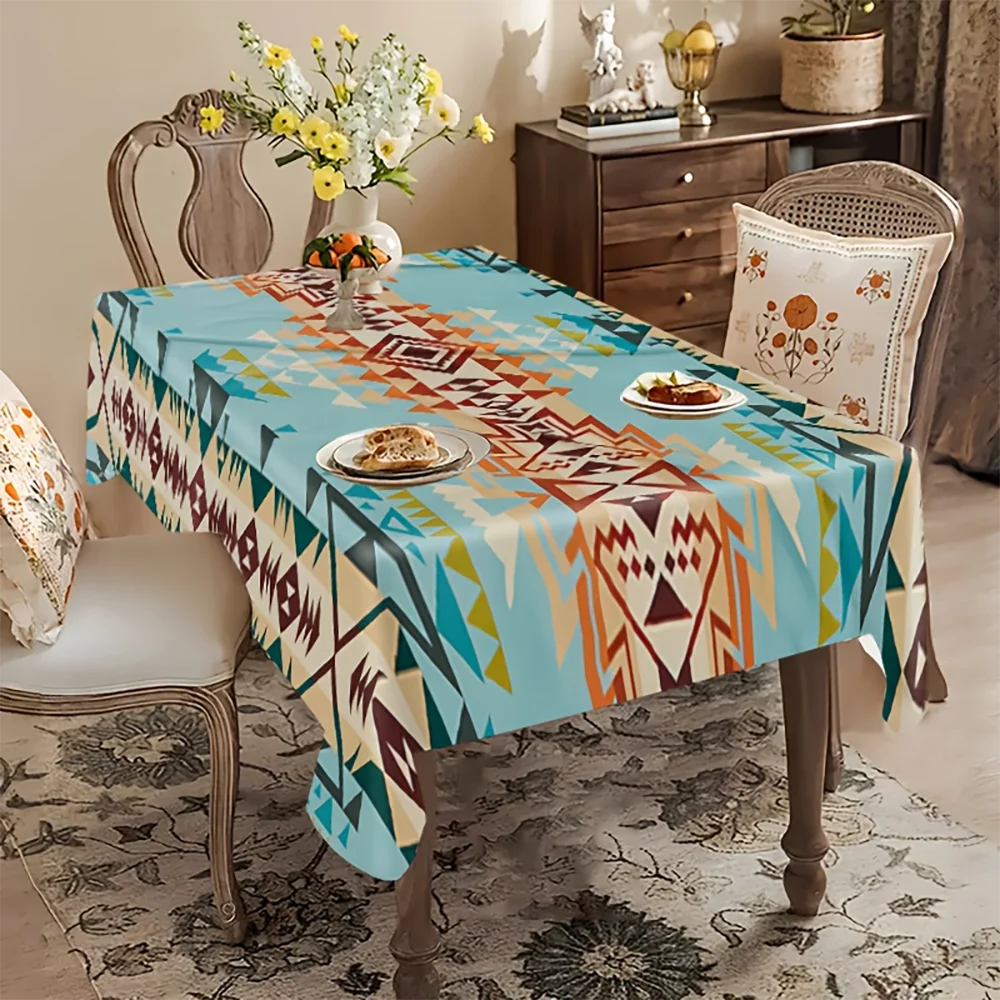 1pc  Boho Geometric Aztec Tablecloth,  Farmhouse Dining Table Cover for Kitchen Dining Room Party Decor
