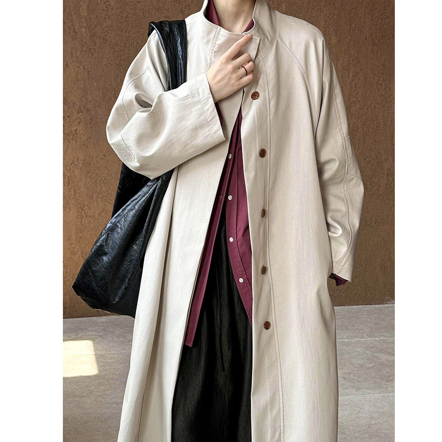 2024 Women Autumn Fashion Long Trench Coat Stand Collar 70% Cotton Women Coat Casaco Feminino New Trench Femme