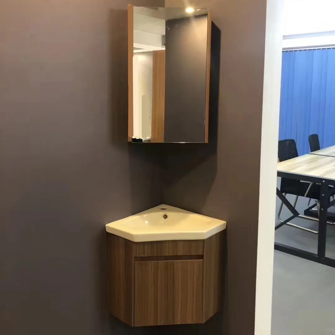 PVC Triangular Bathroom Cabinet With Mirror Cabinet Triangular Small Space Hanging Cabinet Waterproof And Moisture-proof Bathroo