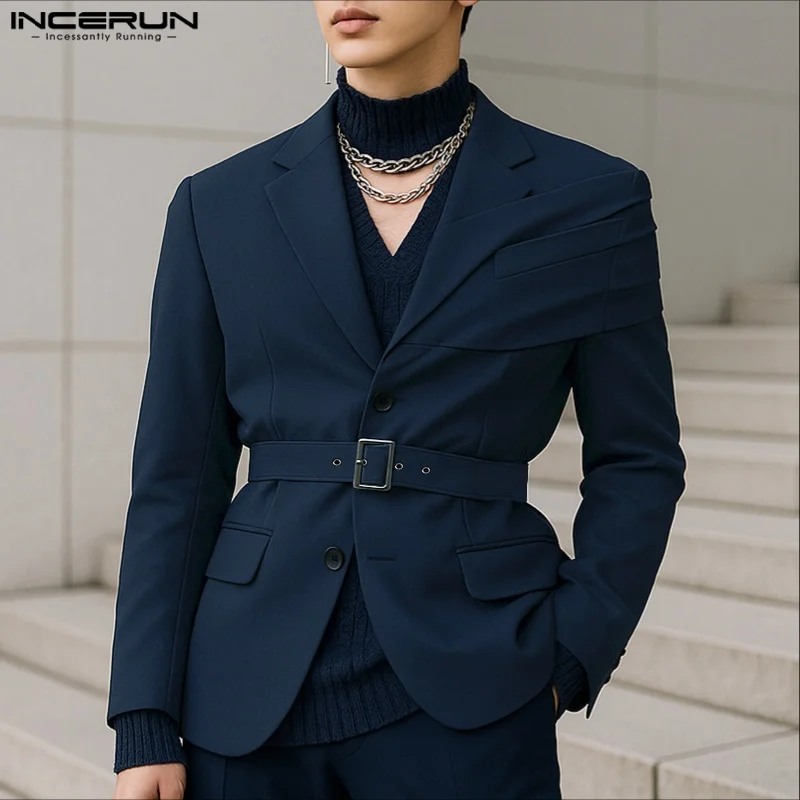 

INCERUN Men Blazer Solid Color Lapel Long Sleeve Button Casual Irregular Blazer Men Streetwear Elegant Fashion Male Thin Coats
