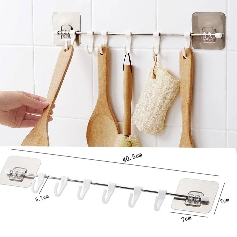 

Newest Wall Hanging Stand Hook Kitchen Bathroom Hanger 6 Hooks Adjustable