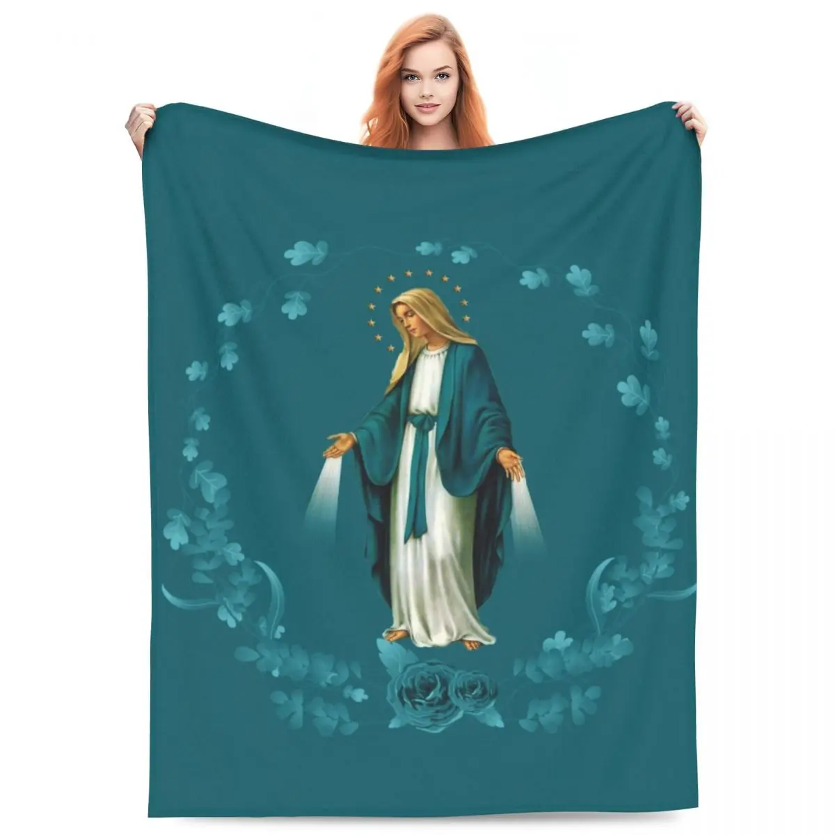 Custom Sofa Fleece Holy Mary Throw Blanket Warm Flannel Catholic Virgin Mary Blankets for Bed Home Sofa Quilt