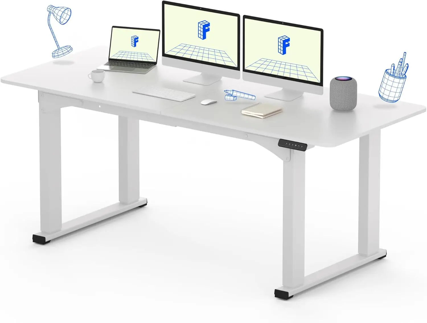 FLEXISPOT E6Q 4 Legs Standing Desk 71 x 32 Inch Adjustable Height Desk with Splice Board Home Office Sit Stand Up Desk, White To