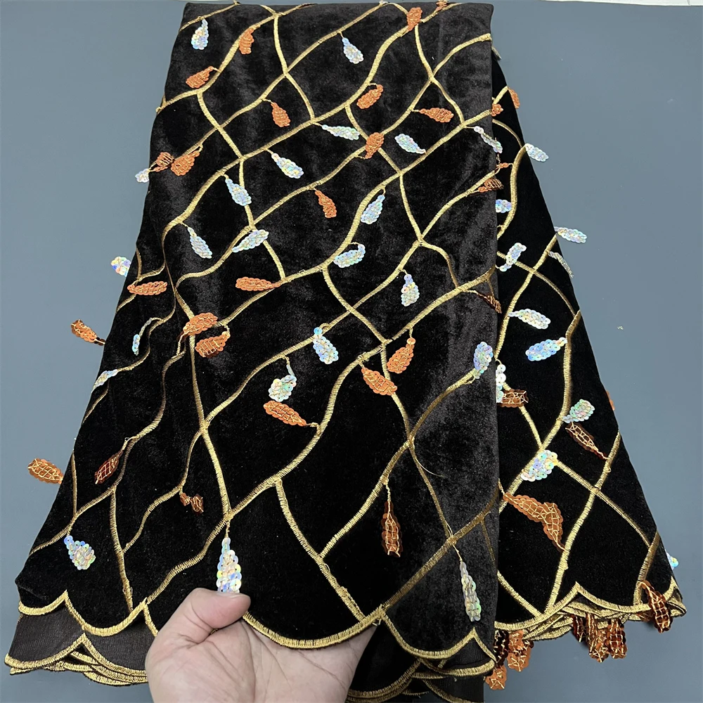 

African Nigerian Sequins Tulle Lace Fabric,Sewing Net Cloth, Prom Dresses Beads,Embroidery High Quality, 2025, PS0082, 5Yad