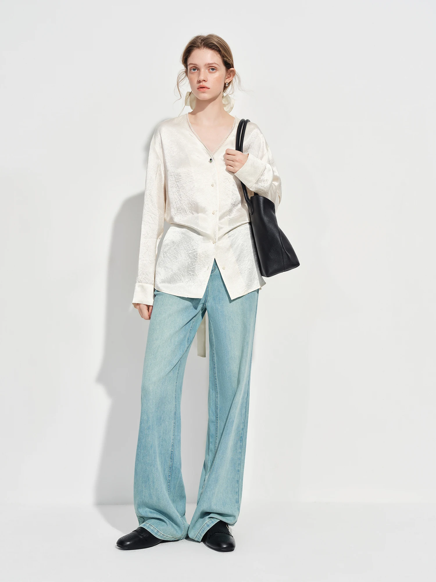 FSLE Commute Versatile Fashionable Slimming Straight Narrow Wide-Leg Jeans for Women Spring 2026 New Arrival High-waisted Pants