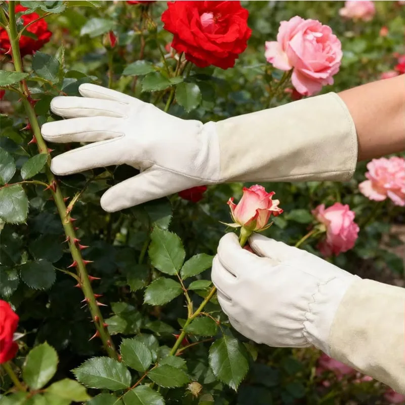Pruning Gloves Long For Men & Women, Pigskin Leather Rose Gardening Gloves- Breathable & Durability Gauntlet Glove