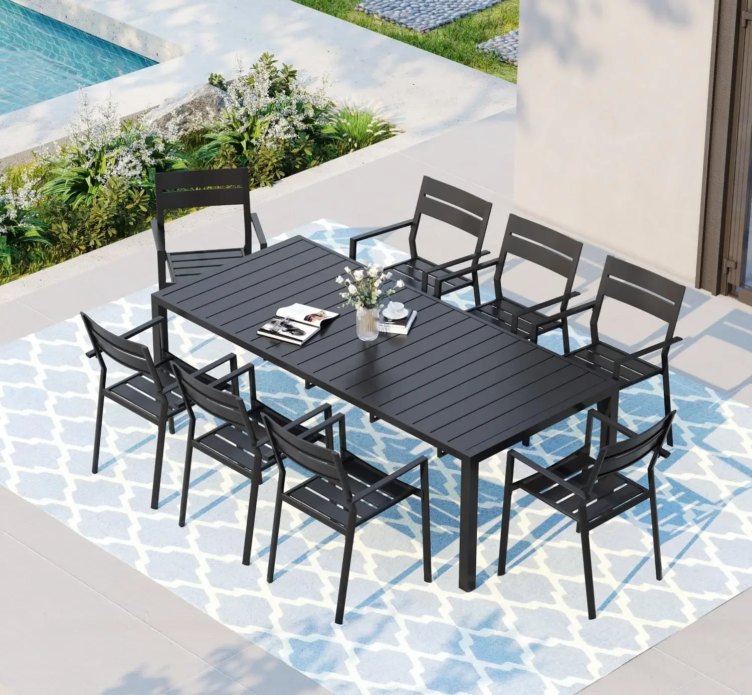 VICLLAX Stackable Patio Chairs Set of 8, Metal Outdoor Chair Set, Patio Lawn Chairs for Backyard, Poolside and Garden, Frame